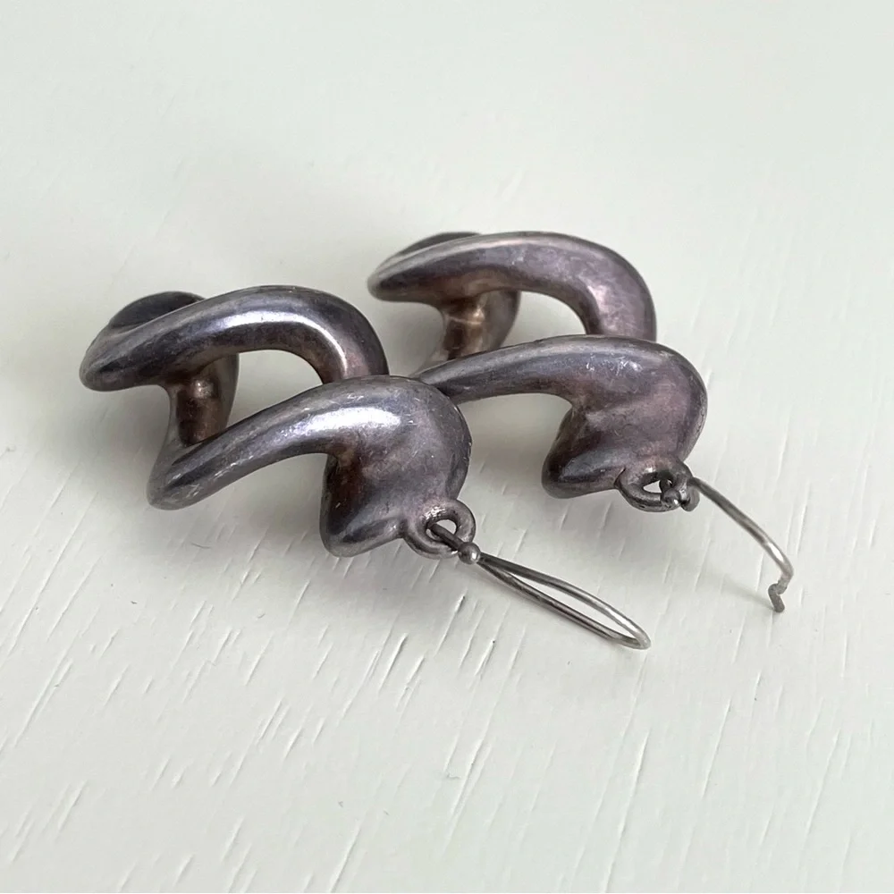 Vintage stamped 925 sterling silver Israel hollow twist dangle earrings Modernis
